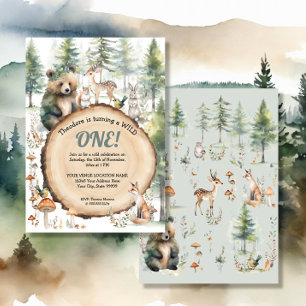 Forest Woodland Cute Animals Bear Deer 1st First Invitation