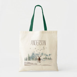 Forest Woodland Deer with Name Tote Bag