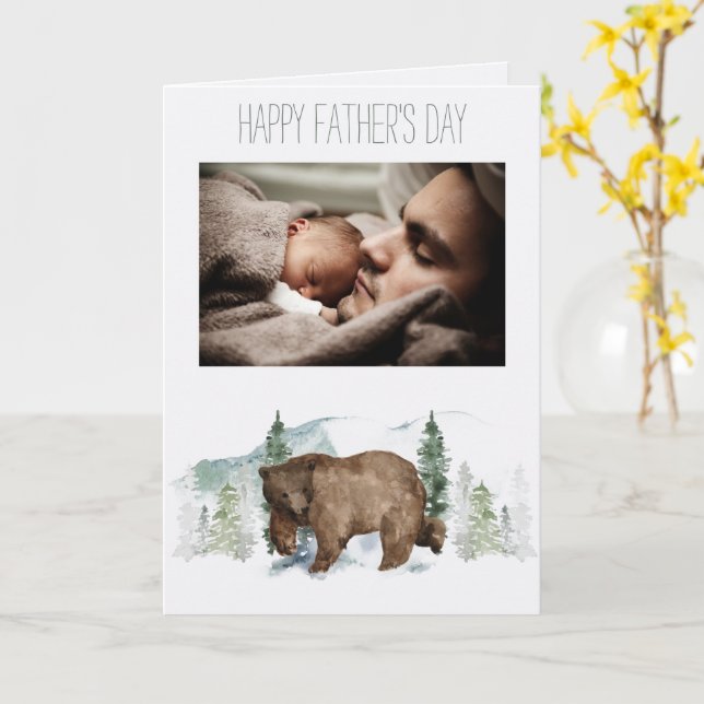 Forest Woodland Father's Day Bear with Photo Card (Yellow Flower)