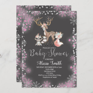 Forest woodland girl baby shower invitation