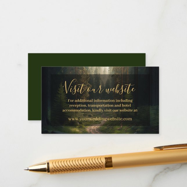 Forest Woodland Green Nature Wedding Website Enclosure Card (Front/Back In Situ)
