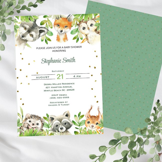Forest Woodland Greenery Wild Animals Baby Shower Invitation (Creator Uploaded)