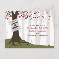 Forest / Woodland Red Wedding Save The Date