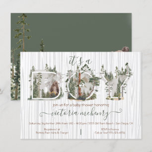 Forest Woodland Watercolor Bear Baby Shower Invitation