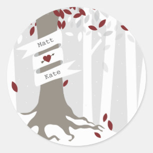 Forest Woodland Winter Snow Red Wedding Classic Round Sticker