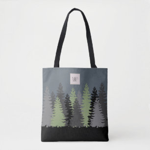 Forest Woods Pine Trees with Monogram Tote Bag