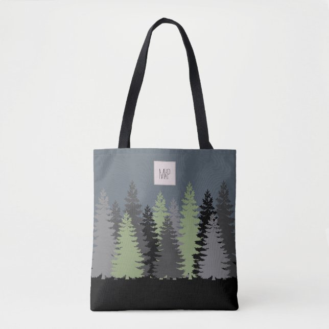 Forest Woods Pine Trees with Monogram Tote Bag (Front)