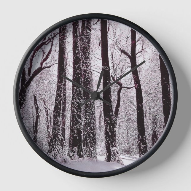 FOREST WOODS SNOWY WINTER SCENERY   CLOCK (Front)
