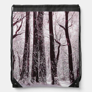 FOREST WOODS SNOWY WINTER SCENERY  DRAWSTRING BAG