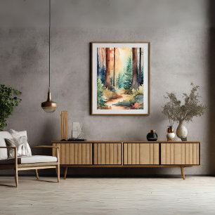 Forest Woodsy in Watercolor Poster