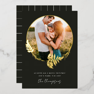 Forest Wreath Merry Christmas Gold Foil Photo Foil Foil Holiday Card