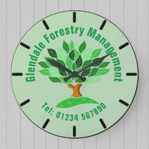Forestry Tree Image with Leaves Pattern. Large Clock