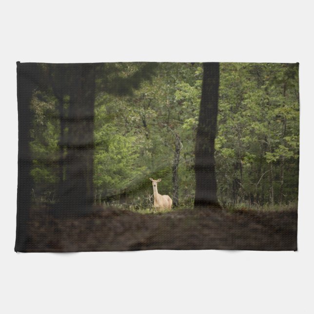 Forests | A White Tailed Deer in the Woods Tea Towel (Horizontal)