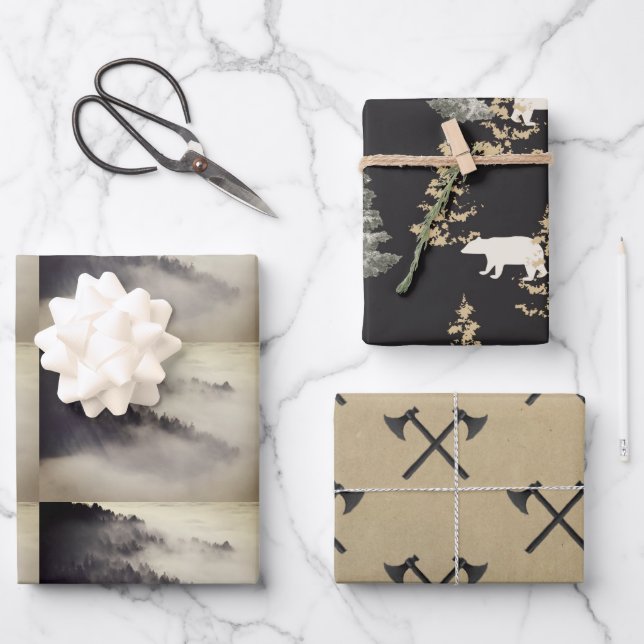 Forests, axes, mountains black and stone wrapping  wrapping paper sheet (Front)