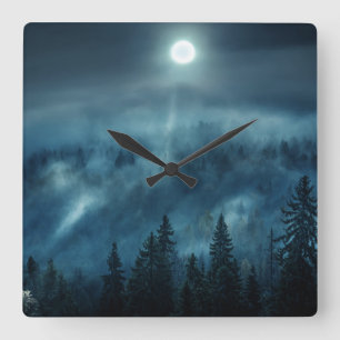 Forests   Moonlit Forest Square Wall Clock