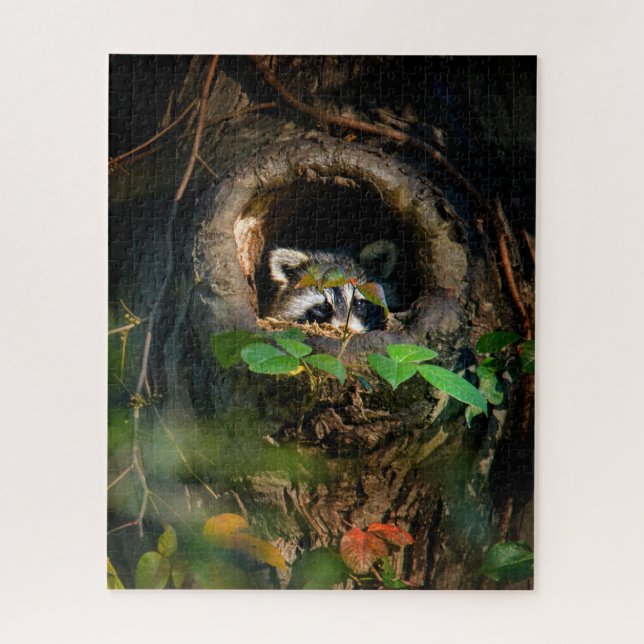Forests | Racoon Peeking Jigsaw Puzzle (Vertical)