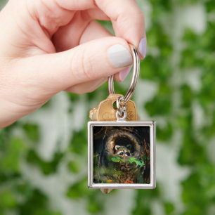 Forests Racoon Peeking Key Ring