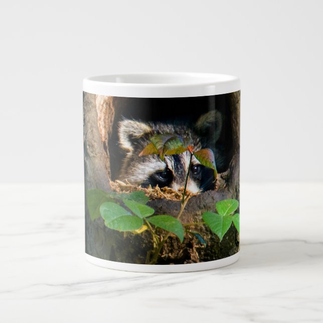 Forests | Racoon Peeking Large Coffee Mug (Front)