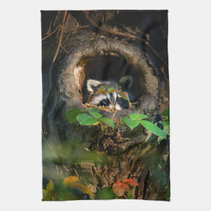 Forests   Racoon Peeking Tea Towel