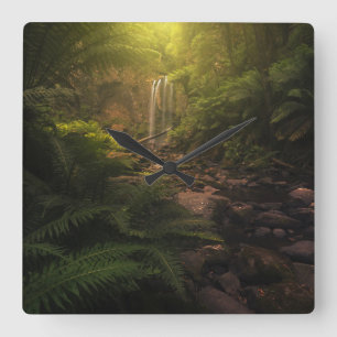 Forests Sunlight Highlights Waterfall Square Wall Clock