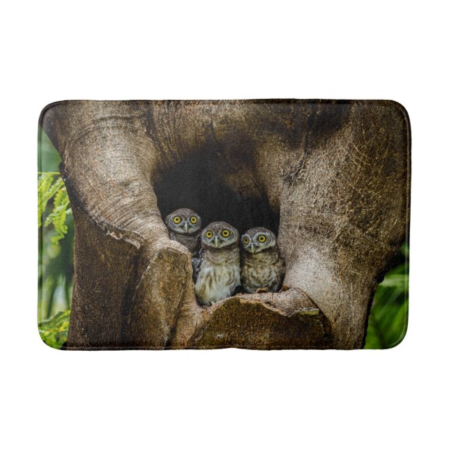 Forests | Three Owls Looking Bath Mat (Front)