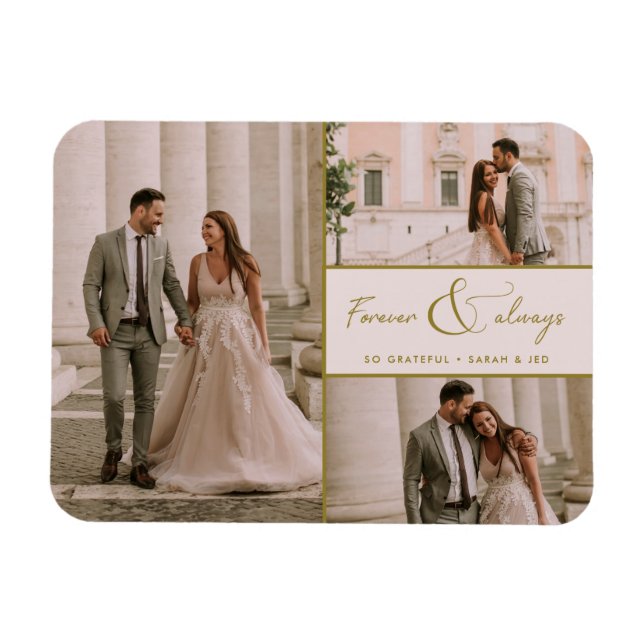 Forever & Always Pink Gold Photo Wedding Thank You Magnet (Horizontal)