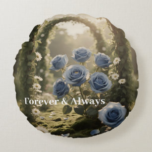 Forever & Always – Romantic Blue Rose Floral Gift Round Cushion