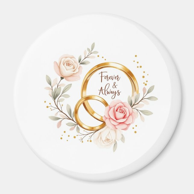 Forever & Always – Romantic Wedding Rings Art Magnet (Front)