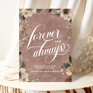 Forever & Always Script Rosewood Floral Wedding Announcement