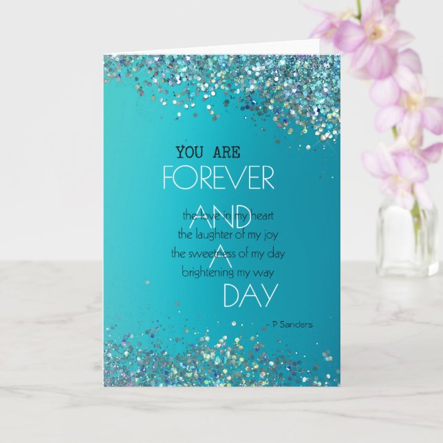 Forever and A Day Poem Aqua Teal Confetti Card (Orchid)