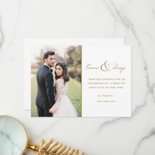 Forever and Always Gold Wedding Photo Thank You Card