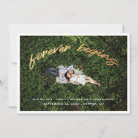 Forever Begins | Gold Save the Date Photo Card
