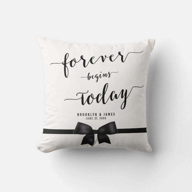 Forever Black And White Wedding Pillows Black Bow (Front)