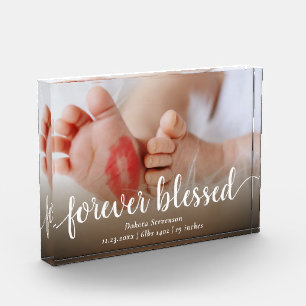 Forever Blessed   Casual Script Baby Birth Stat Photo Block