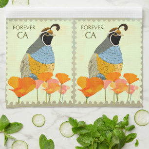 Forever California Poppy and Quail Kitchen Towel