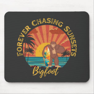 Forever Chasing Sunsets Bigfoot Surfing Black Mouse Pad