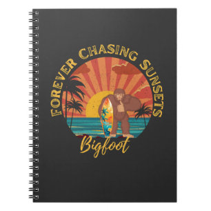 Forever Chasing Sunsets Bigfoot Surfing Black Notebook