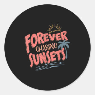 Forever Chasing Sunsets Retro Vintage Summer Beach Classic Round Sticker