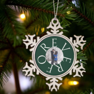 Forever: Couple Photo Christmas Snowflake Pewter Christmas Ornament