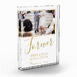 Forever Elegant Golden Script Wedding Photo Block<br><div class="desc">Forever Elegant Golden Script Wedding Photo Block. Add your favourite wedding photo into the template and personalise with your names and wedding date.</div>