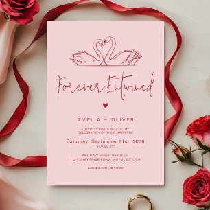 Forever Entwined Pink and Red Modern Wedding Invitation