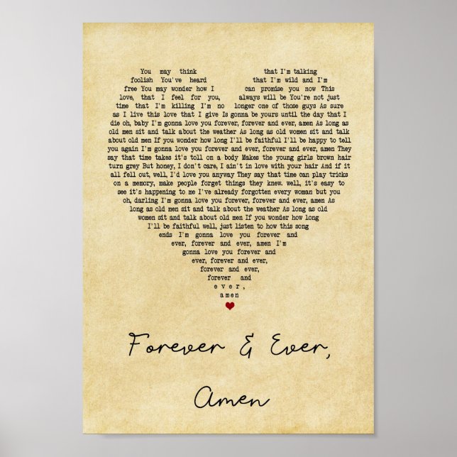 Forever & Ever Amen Vintage Heart Song Lyric Print (Front)
