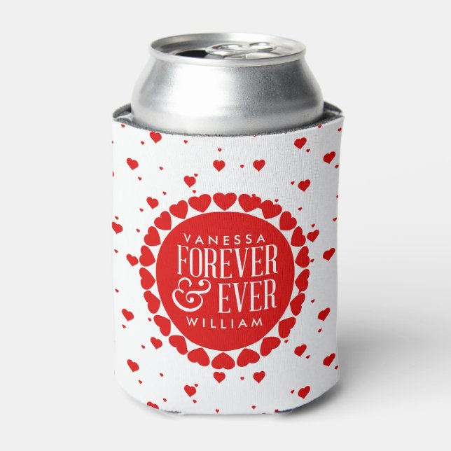 Forever & Ever Red & White Hearts Circle Can Cooler (Can Front)