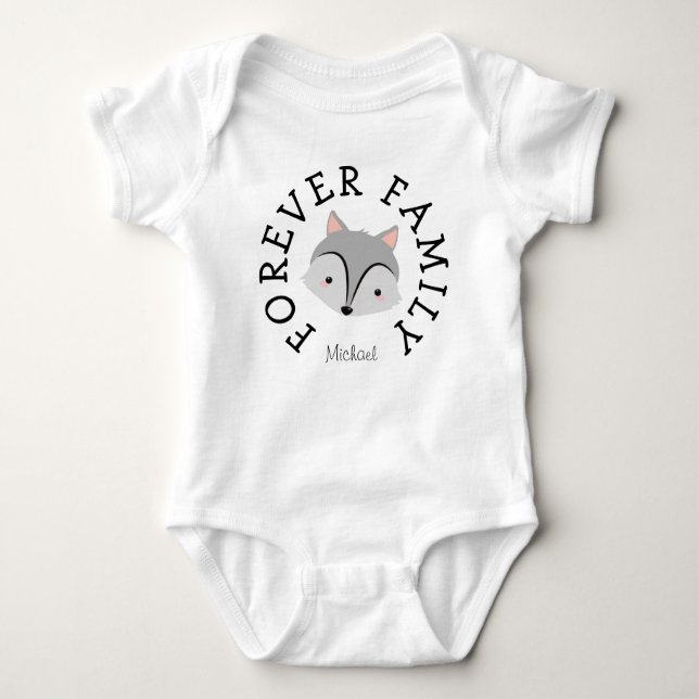 Forever Family Woodland Wolf Adoption Gift Baby Bodysuit (Front)