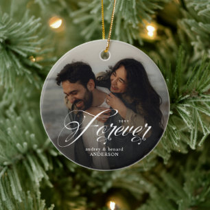 Forever First Christmas Double Sided Couple Photo Ceramic Ornament