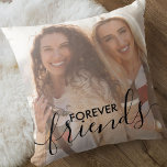 Forever Friends Black Script Overlay 2 Photo Cushion<br><div class="desc">Personalised best friends photo pillow with elegant text overlay. The photo template is set up for you to add your own pictures - one of the front and one on the back. The front also has the text overlay which reads "forever friends" in hand lettered script and bold typography. This...</div>