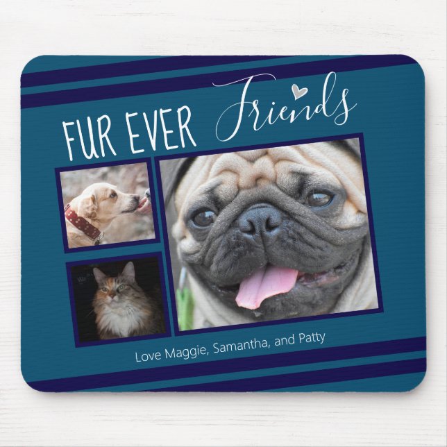 Forever Friends Pet Photo Collage Blue Mouse Pad (Front)