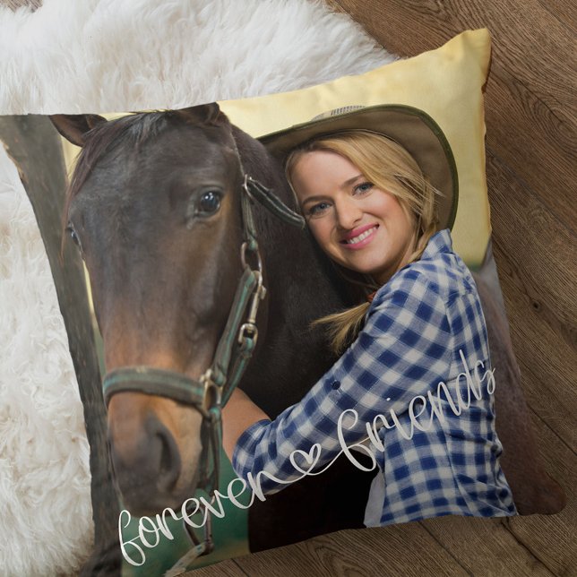 Forever Friends Square Photo Love Heart Typography Cushion (Creator Uploaded)