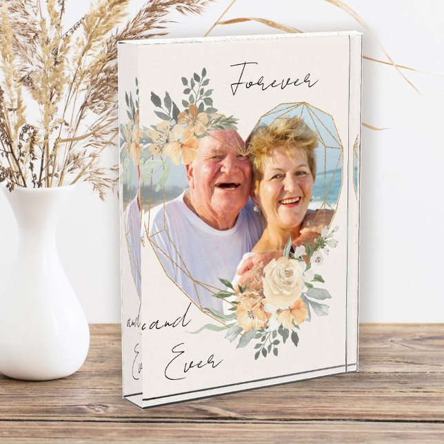 Forever Gold Frame Floral Heart Shaped Photo Block (Creator Uploaded)