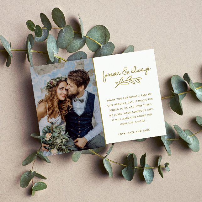 Forever Gold Photo Wedding Thank You Card (Creator Uploaded)